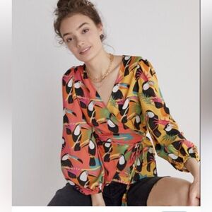 Farm Rio for Anthropologie Women’s Shirt S Print Toucan Wrap Multicolor Boho Top